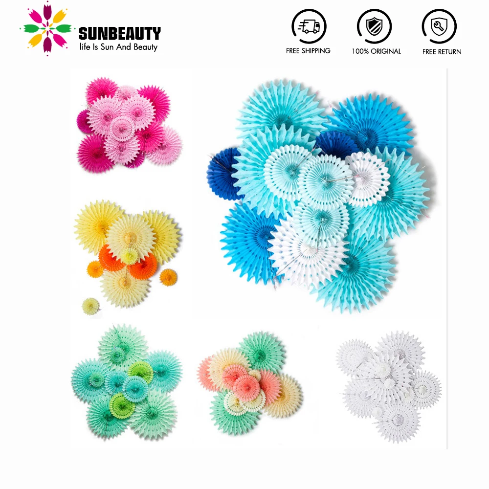 

12pcs Paper Rosettes Baby shower Party Decorations Snowflake Tissue Paper Fans for Kids Birthday Marriage Summer Party Supplies