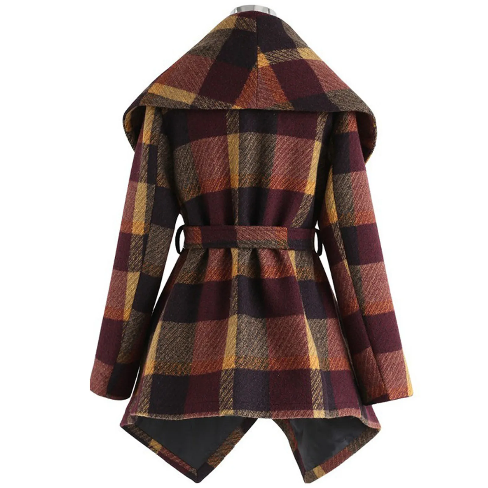 

Clothing Coats Jackets Wool Blends Chic Belt Lace Up Waist Slim Lapel Long Sleeve Woolen Coat with belt Women's Turn Down Collar