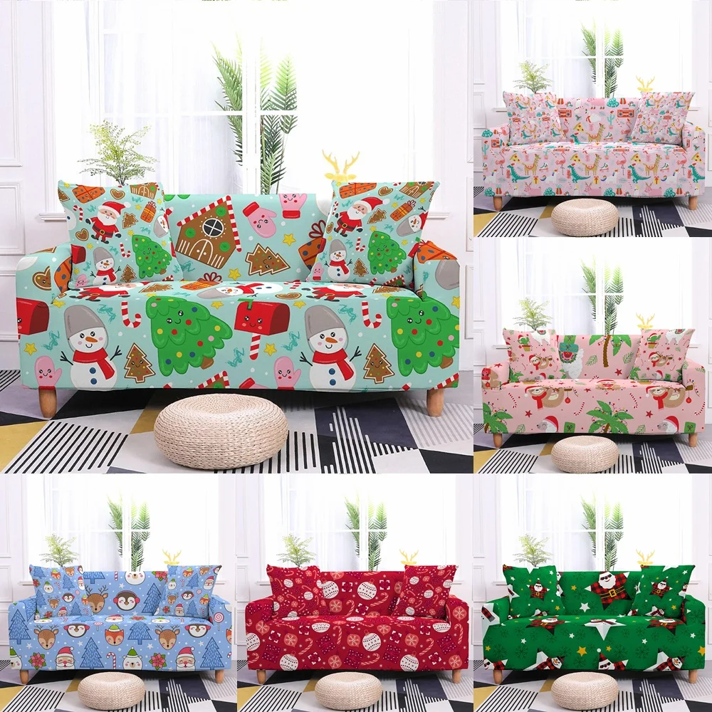 

New Year Decor Sofa Cover For Living Room Elastic Winter Snowman Santa Claus Couch Covers Christmas Animal Armchair Slipcovers