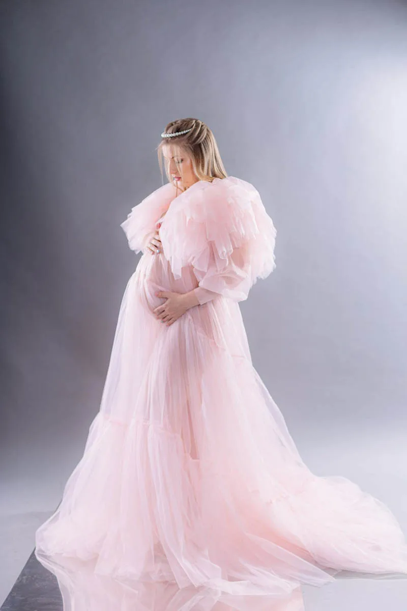 

Emerald Green Maternity Tulle Robes Tiered Photoshoot Robe Pregnancy Sheer Boudoir Robe Ruffles for Photography Baby Shower Robe