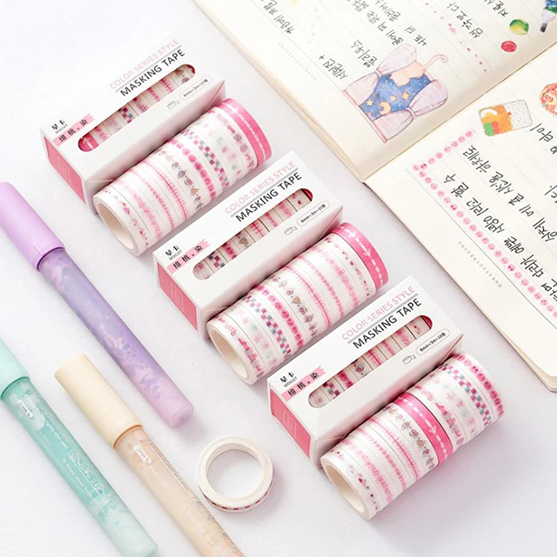 

10 Stks/doos Washi Tape 8Mm * 3M Basic Regenboog Kleur Scrapbooking Briefpapier Schoolbenodigdheden diy Sticker