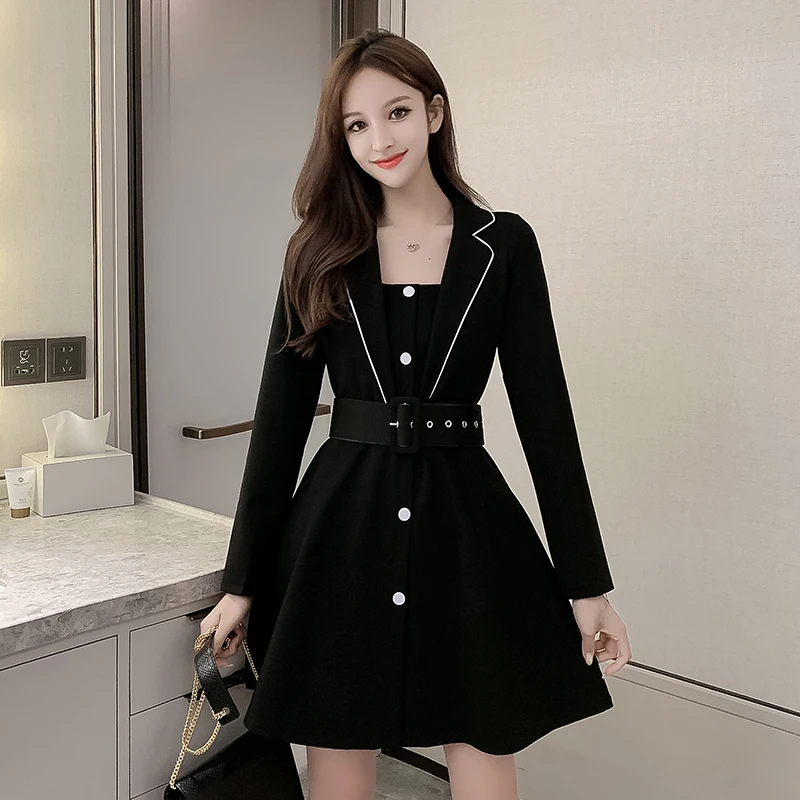 COIGARSAM лоскутное женское цельное платье корейское Новое весеннее двубортное с