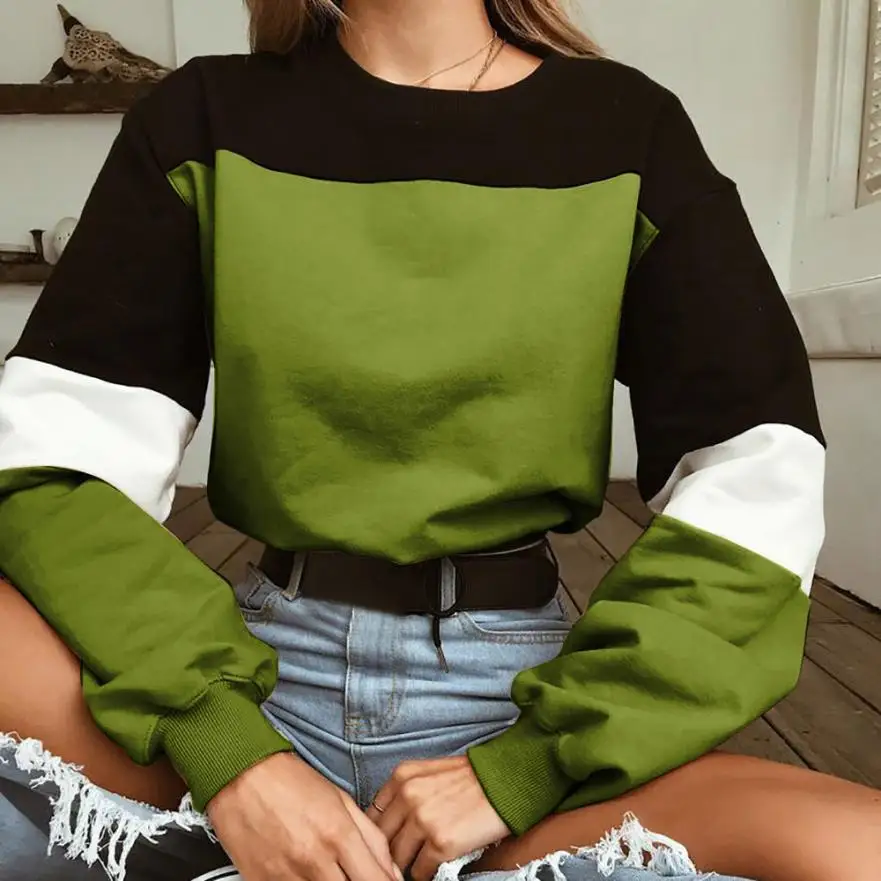 

Kpop Harajuku Pattern Fleece print spring Loose Round neck contrast color long-sleeved drawstring Winter Casual Women's Hooded