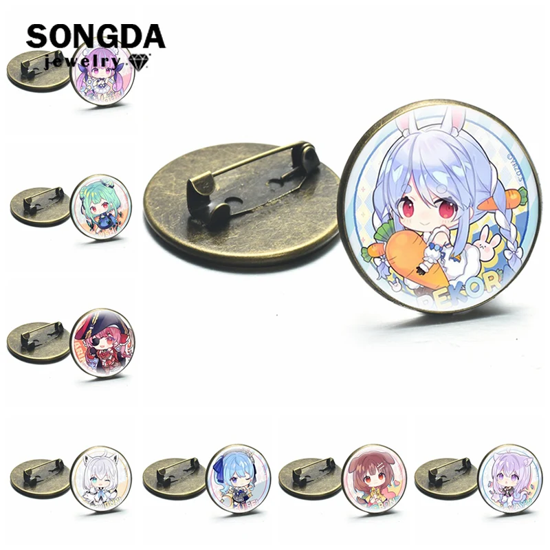 

Hololive Vtuber Brooch Cute Figure Inugami Korone Shirakami Fubuki Badges Glass Metal Pins Clothe Backpack Decoration Jewelry