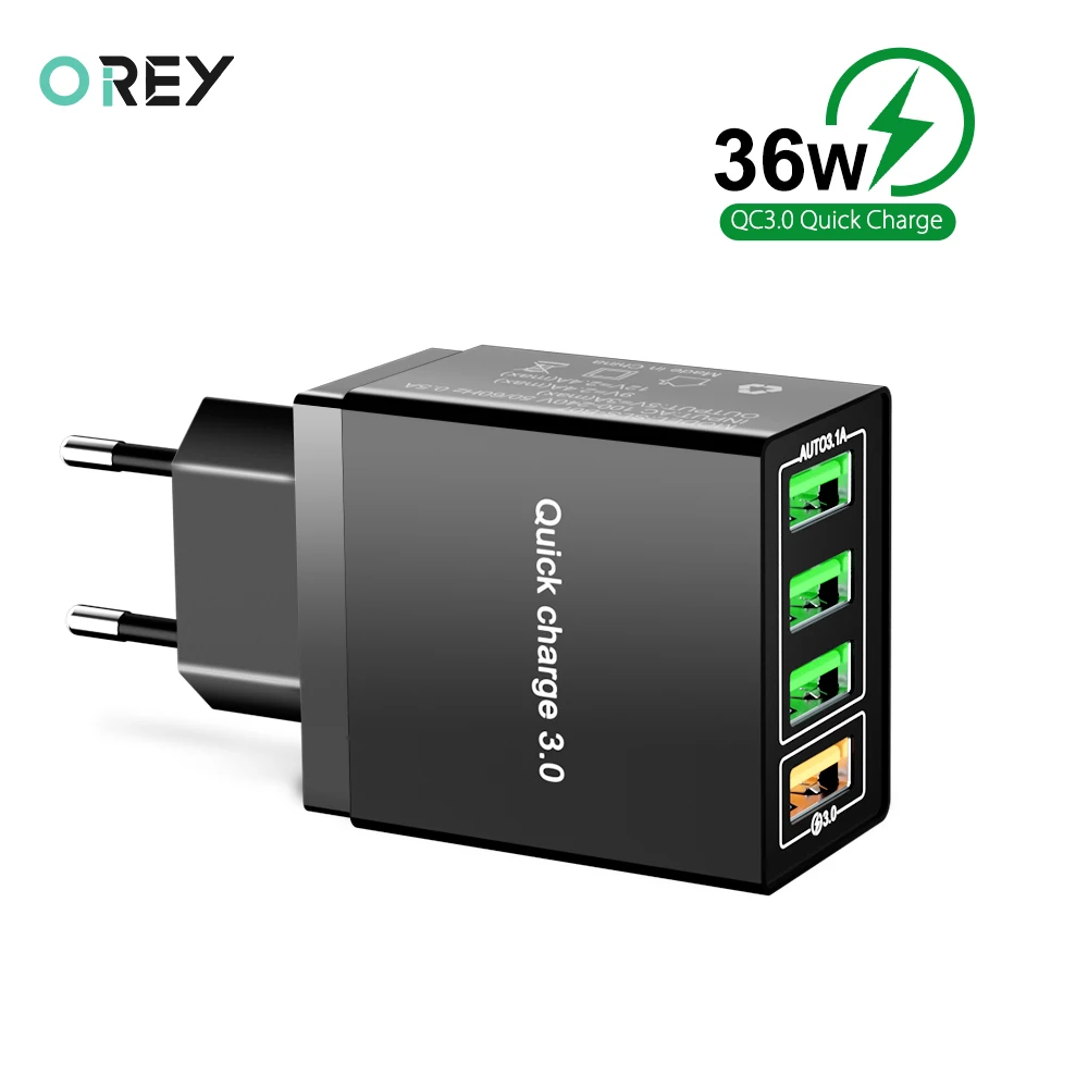 Быстрое зарядное устройство OREY 36 Вт QC 3 0 4 порта USB для Samsung S10 Plus быстрая зарядка