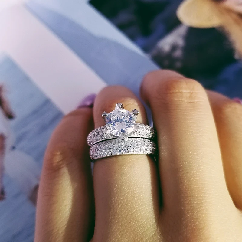 

Black Friday Sterling Silver 925 Rings For Women 2 Ct Rings 2-Pc Princess Cut Wedding Engagement Jewelry Ring Set R4632S