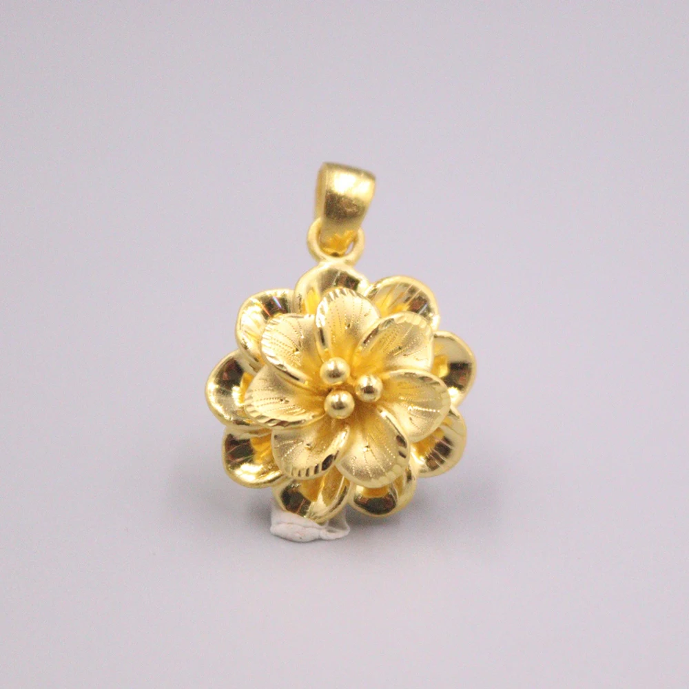 

Подвеска из настоящего желтого золота 24 к для женщин, 3D подвеска в виде цветка на удачу, 1,9-2,1 г, 24x17 мм, лучший подарок