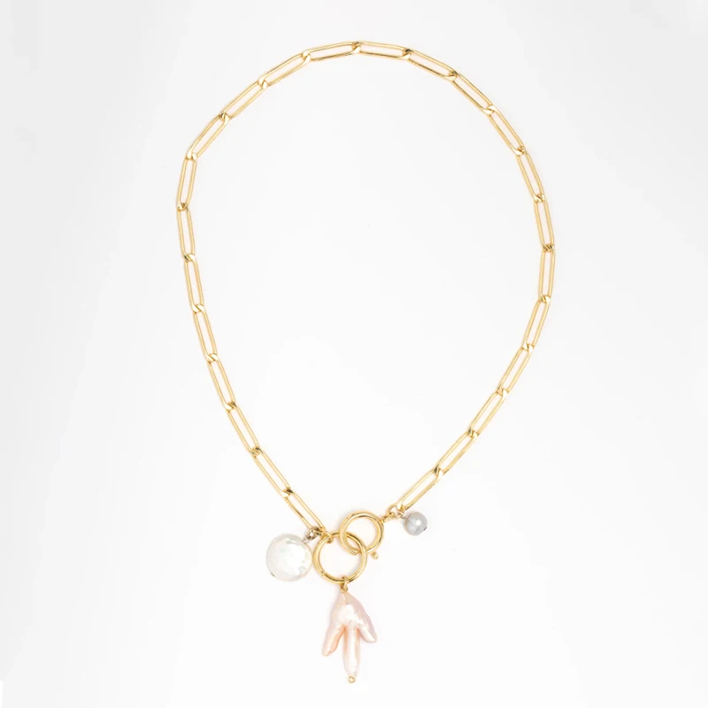 Ожерелье-цепочка из нержавеющей стали золотого цвета, необычная Подвеска из натурального жемчуга, ювелирные изделия для женщин, роскошные аксессуары для одежды