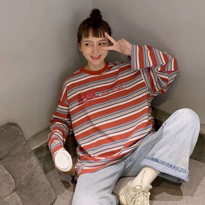

2021 Summer New Graphic Tees Casual Top Loose Long Sleeve Korean Punk Sweatshirts Shirts for Women Oversized T Shirt Goth Tops