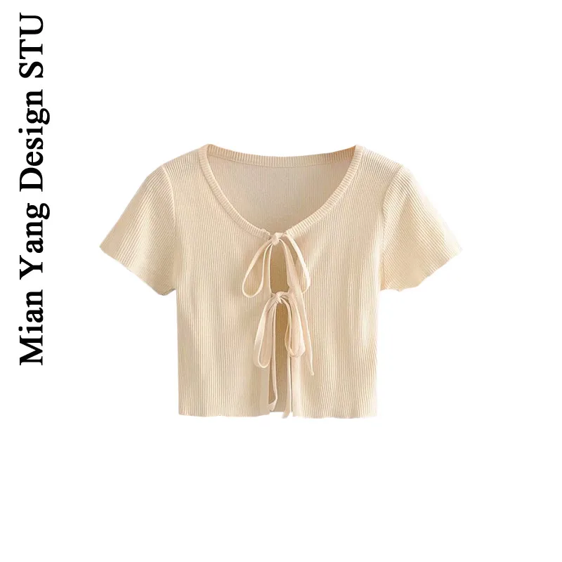 Универсальный маленький кардиган на шнуровке INS Молодежный трикотажный топ с