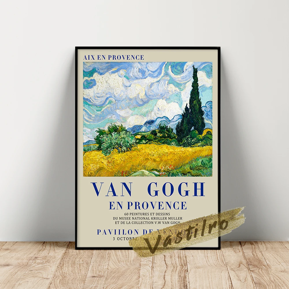 

Vincent Van Gogh Museum Exhibition Poster, Wheat Field With Cypresses Wall Stickers, Van Gogh Wheat Field Series Oil Painting