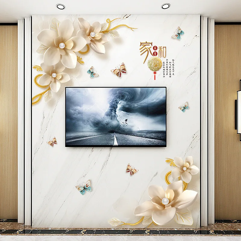 

Chinese Style Flower Wall Sticker Family Harmony Rich Living Room Sofa TV Background Decoration Decals Mural Art Wallpaper
