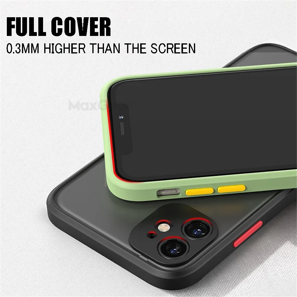 

Shockproof Armor Matte Case For iPhone 12 11 Pro Xs Max XR X 6 7 8 Plus SE Mini Luxury Silicone Bumper Clear Hard PC Cover Funda