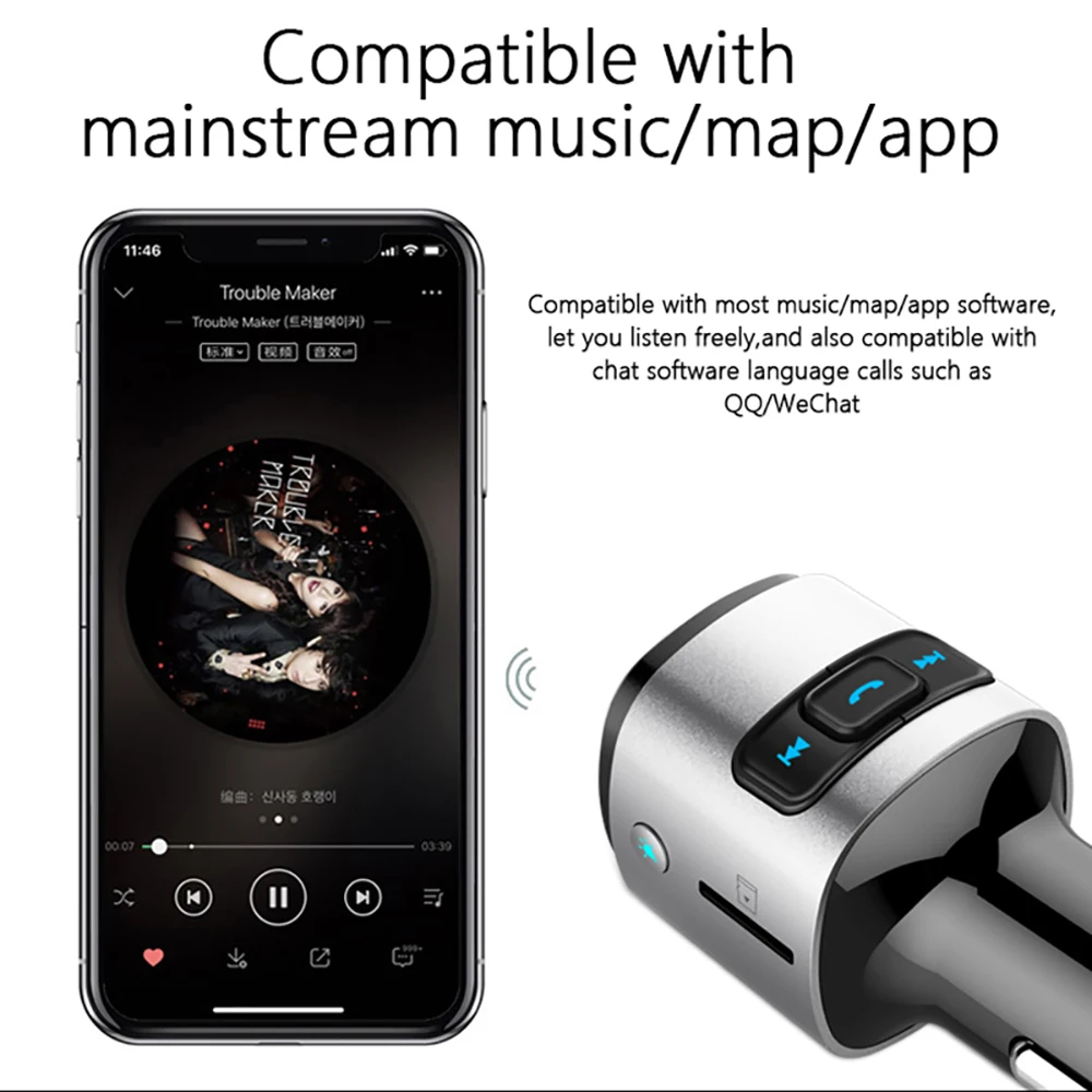 Автомобильный Универсальный Bluetooth FM-передатчик беспроводной FM-радиоадаптер QC3.0 с