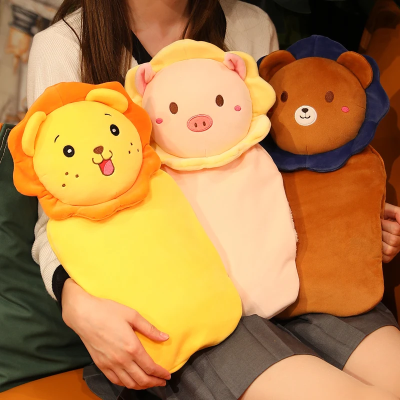 

Lovely Teddy Bear Hot Water Bottle with Detachable Soft Plush Animal Cover Piggy Rabbit Hand Warmer Water Filling Hot Water Bag
