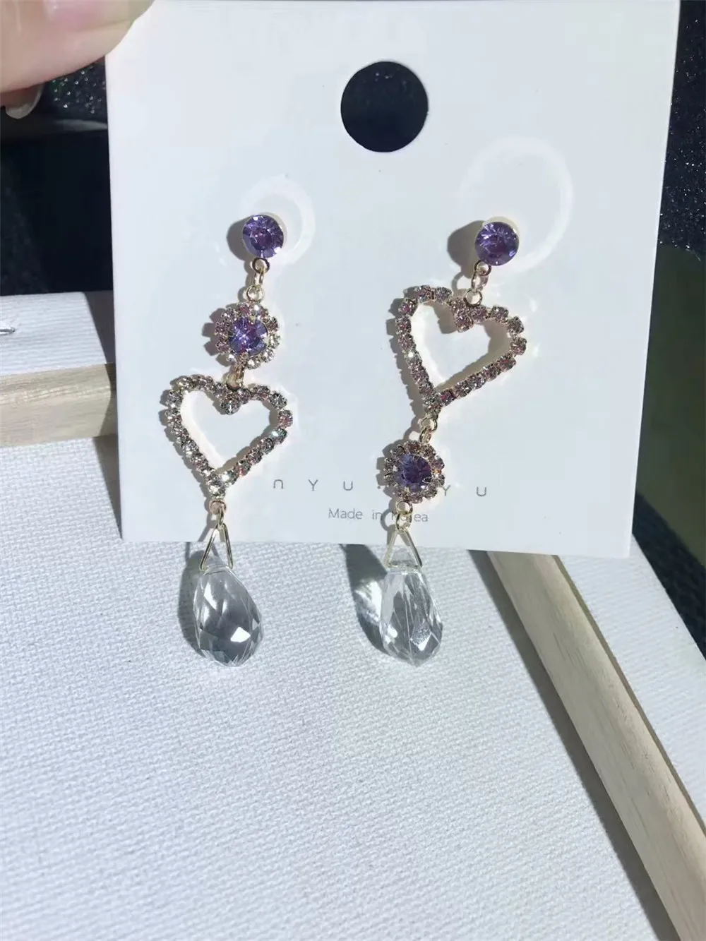 SexeMara 2019 Korean New Fashion Earrings Transparent Crystal Beads Love Heart Asymmetry For Women Rhinestone Brincos | Украшения и