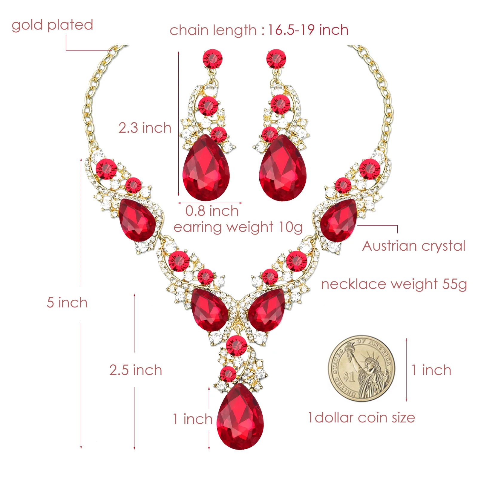 

Elegant Austrian Crystal Statement Necklace Earrings Indian Bridal Wedding Costume Accessories Jewelry Sets Brides Women's Gifts