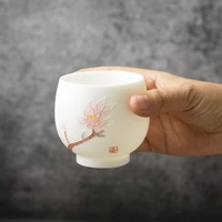 tea cup chinese suet jade ceramic meditation hand painted flowers bowl water mug office desk accessories teacup drinkware 200ml