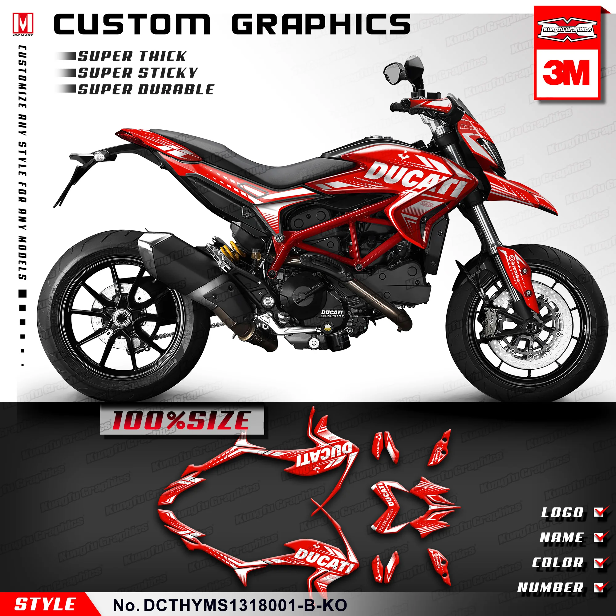 KUNGFU набор графических наклеек для мотоцикла полный охват красный DUCATI Hypermotard
