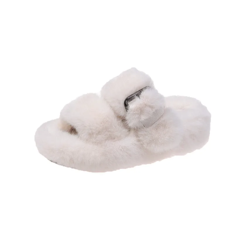 Новые пушистые Шлепанцы из искусственного меха женские меховые шлепанцы
