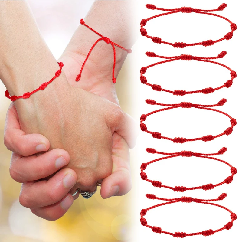 

10PCS 7 Knots Red String Bracelet Handmade Protection Eye Good Luck Amulet For Success Prosperity Couple's Friendship Bracelet