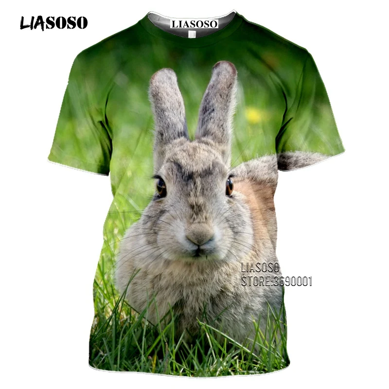 

LIASOSO Animal Rabbit Bunny T-shirt Funny 3D Print Casual Hip Hop Oversized Streetwear Tee Top Women Men's Short Sleeve Clothing