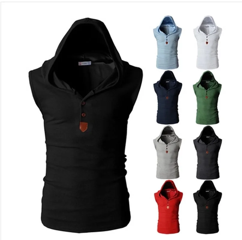 Одноцветный Мужской Хлопковый жилет с капюшоном мужская повседневная Летняя