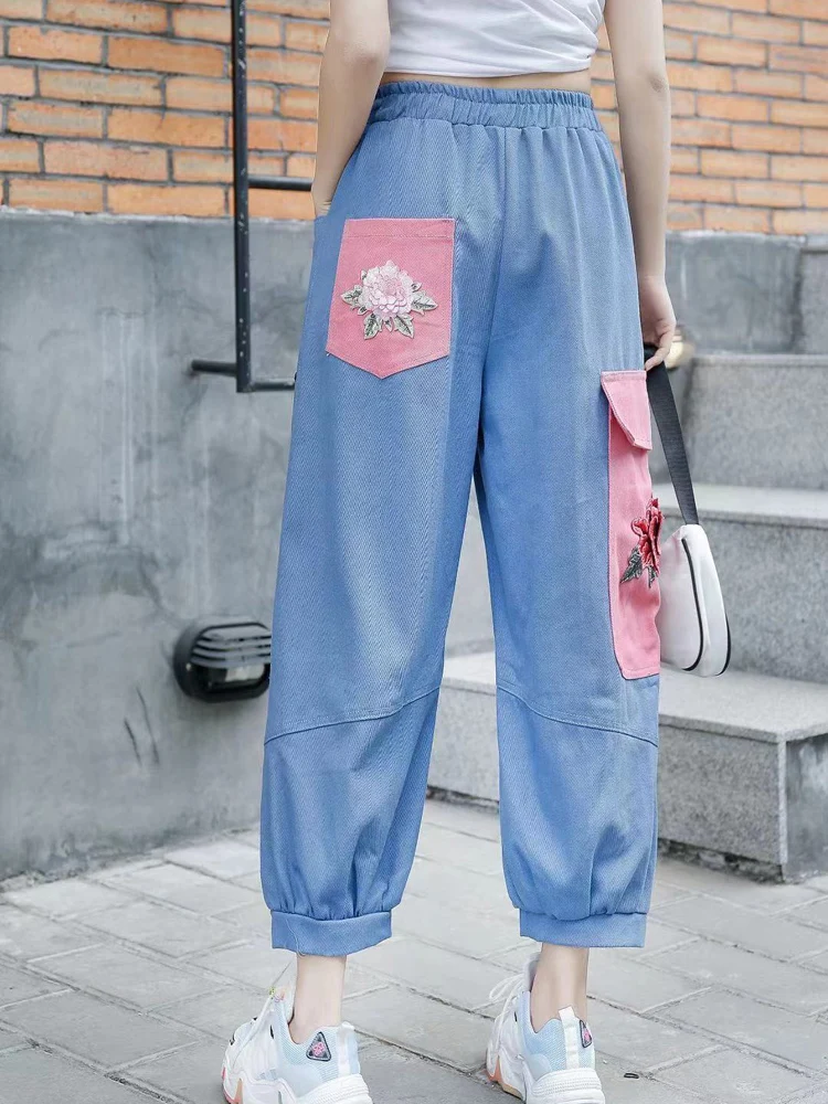 Wide leg pants 2021 summer new Korean version loose large size was thin temperament Chinese style embroidery casual pants women