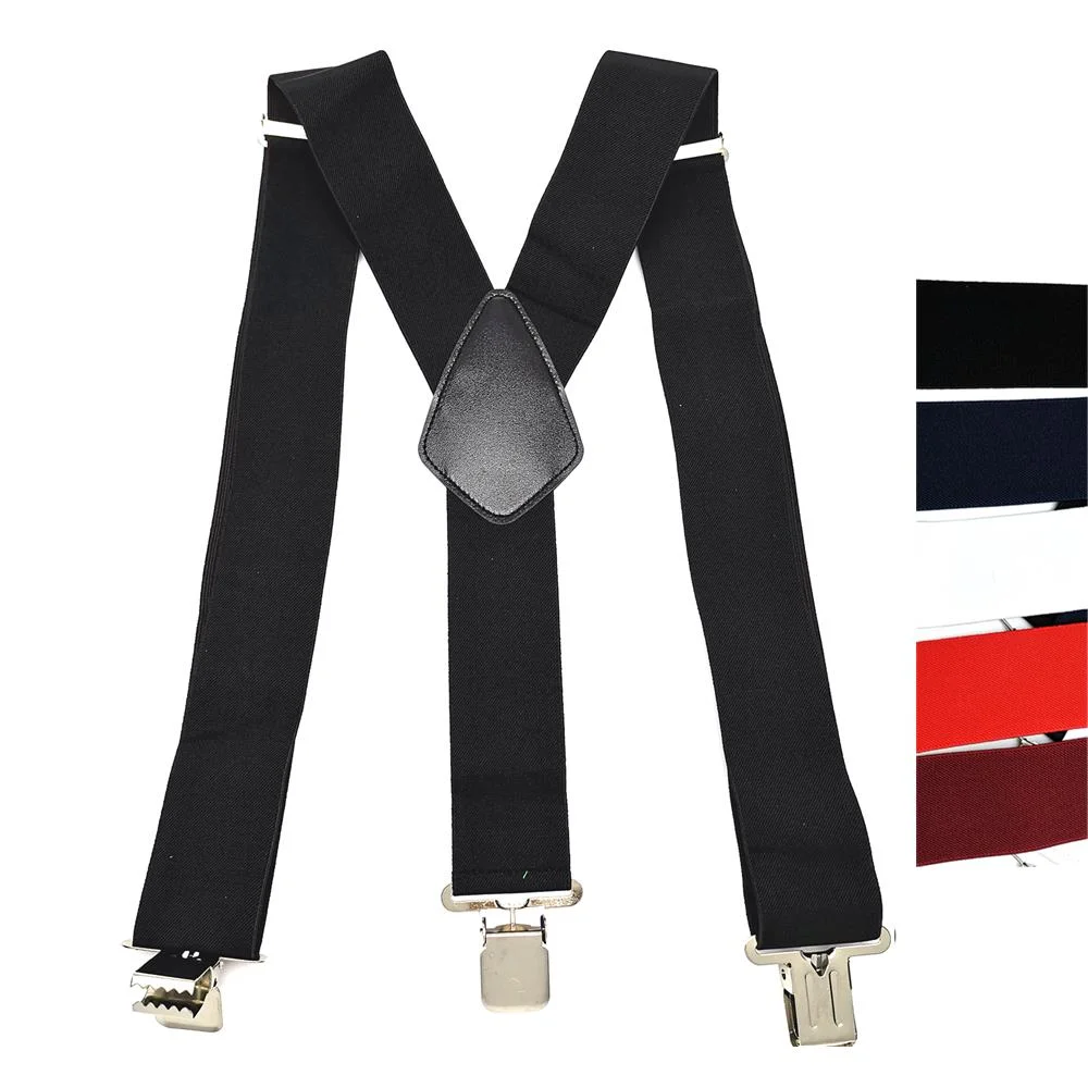 

Large Strong Clips on Men Suspenders Unisex Braces 50mm Wide 5 Solid Color High Elastic Adjustable Suspender Belt for Heavy Work