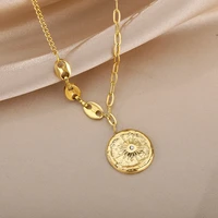 zircon sun eye pendant necklaces for women stainless steel metal vintage pendant charm necklace jewelry accessories gift