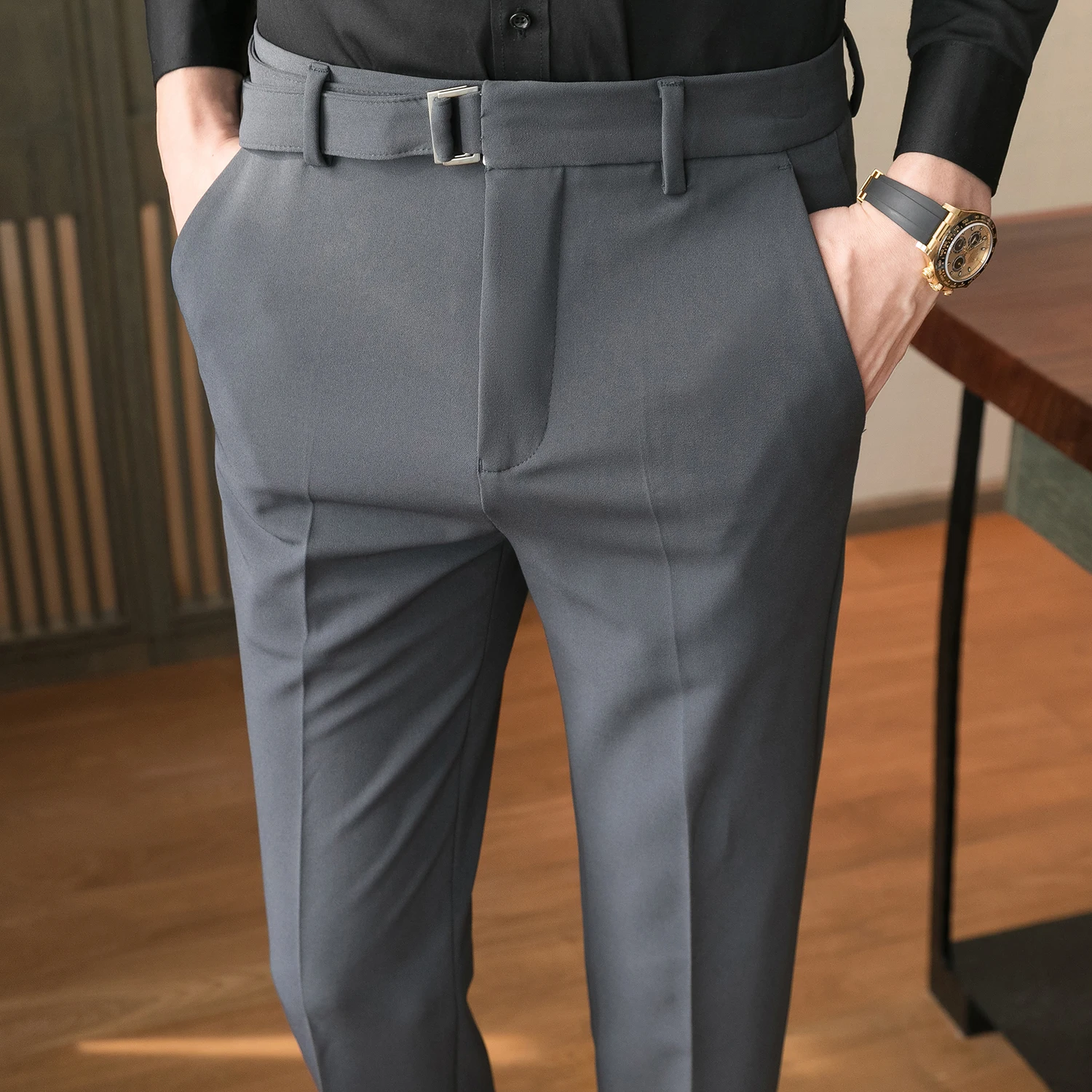 

Hot Sale Pantalones Hombre Autumn Winter Solid Slim Fit Suit Pants Men Clothing Simple All Match Business Formal Wear Trousers