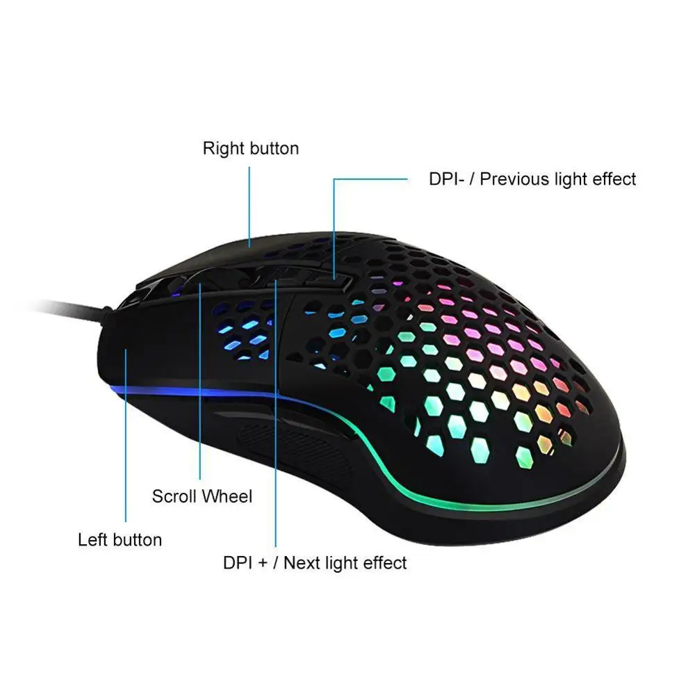 High-end 6400 Adjustable DPI Honeycomb Game Mouse Optical Wired Drivers USB RGB Light Programmable Gaming For PC Computer | Компьютеры и