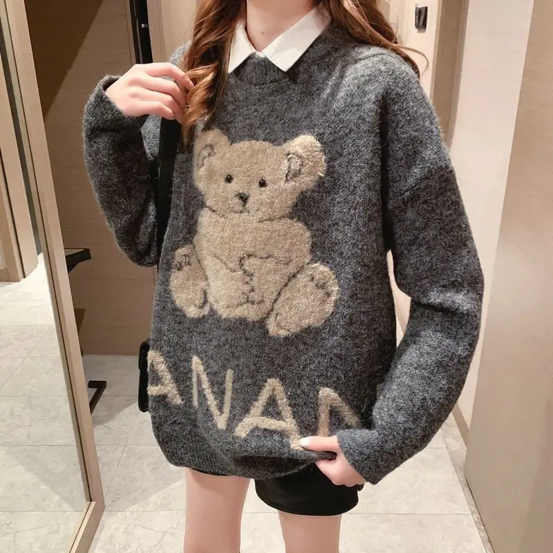 

Christmas Jumper Bear Sweater Women Japanese Fashion Women 2020 New Autumn and Winter Loose Oversized Knit Sweater Korean Tops