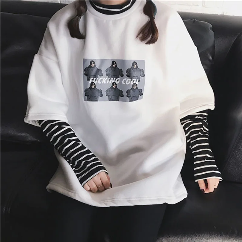 Oversized T-shirt y2k Printed Tshirt Harajuku Women's T Shirts aFake two utunno Tee Streetwear Tops Female T-shirts Clothes | Женская
