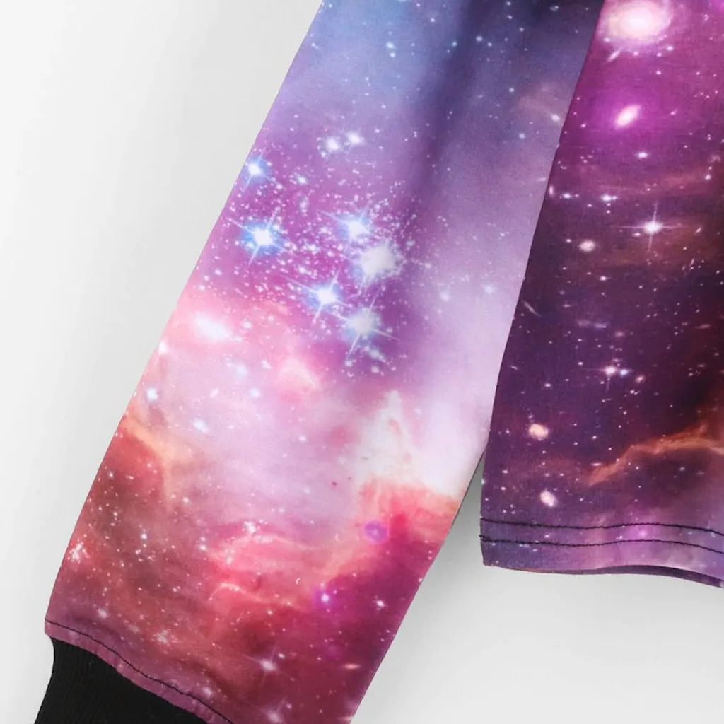 Женские короткие худи с 3D принтом звездного неба Осенние повседневные толстовки