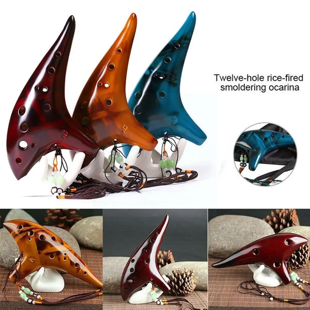 

12 Hole Alto C Standard Ocarina Wooden Pattern Ceramic Flute Ocarina Musical Color Tenor Instrument 3 A3j0