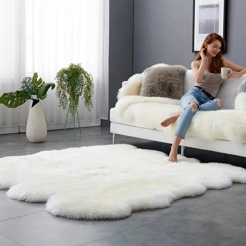 Big size Natural sheepskin rug 8P 10P, shaggy gray color sheep skin living room carpet, home decoration bedroom slide floor mat