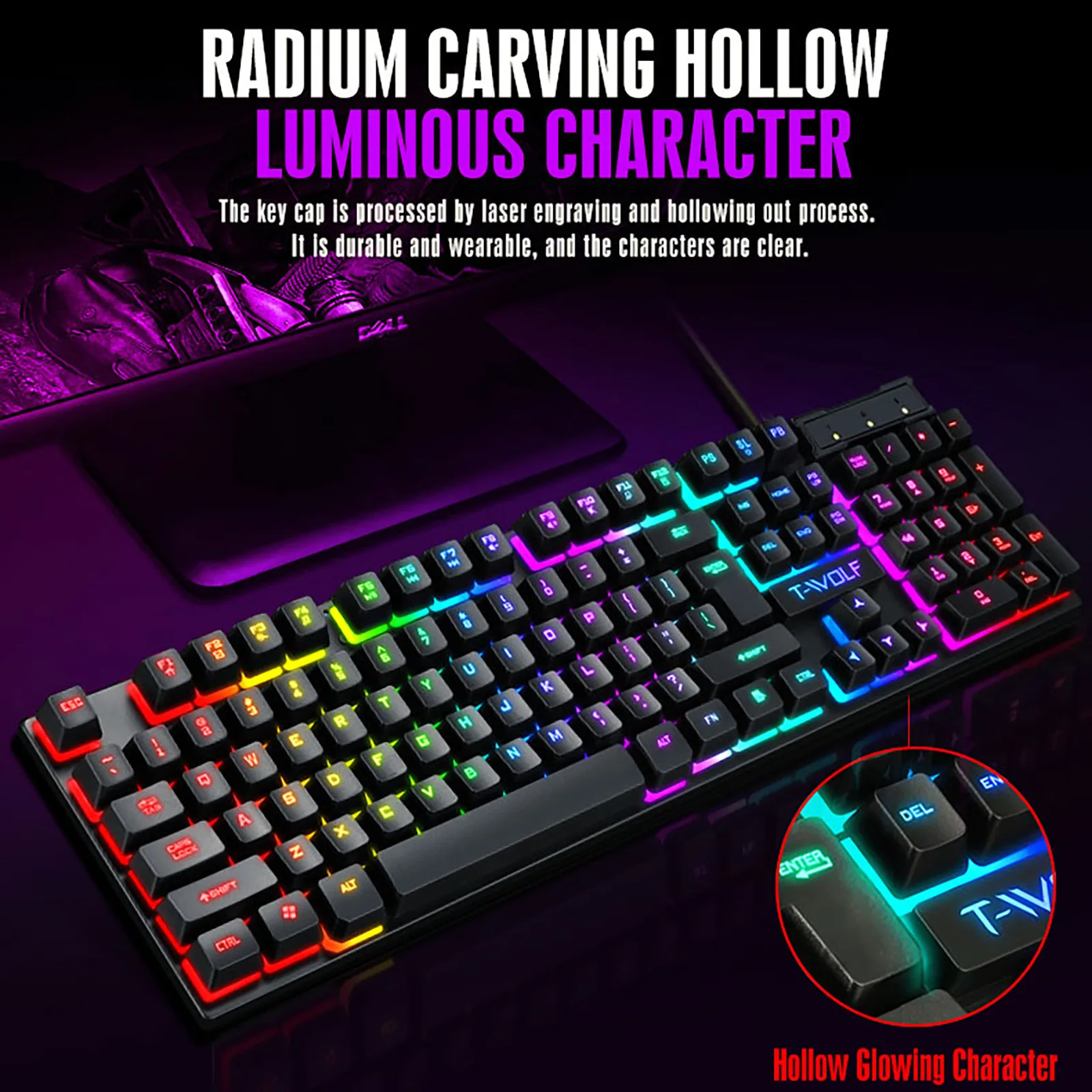 Rainbow RGB Backlight USB Wired Keyboard Ergonomic Gaming for PC Desktop Laptop Computer teclado key finger board |