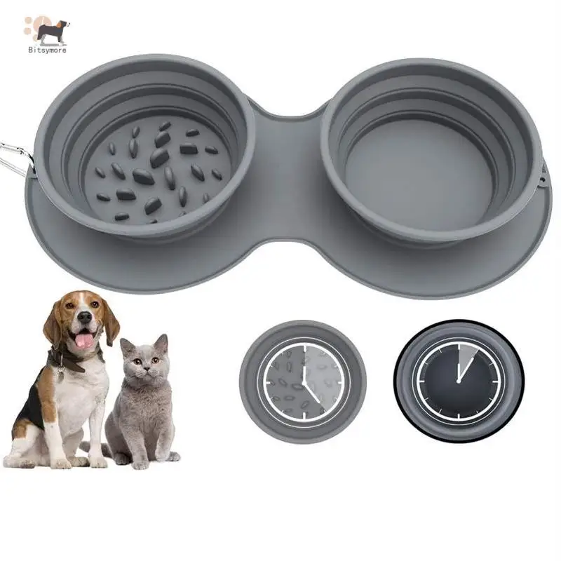 

Non-Slip Double Dog Bowl Cat Food Bowls Food and Water Bowls Silicone Folding Pet Outdoor Portable Anti-Choking Feeder Dish Bowl