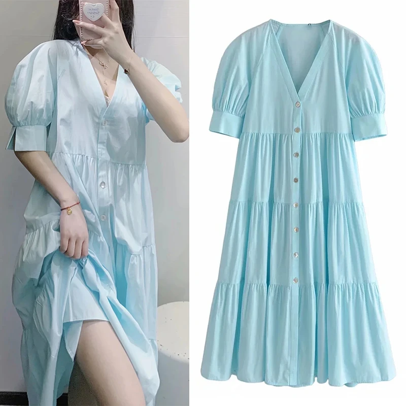 

WESAY JESI Summer Dresses For Women 2021 Fashion Midi Dress Woman Solid Color Casual Single-Breasted Oversized Female Vacation