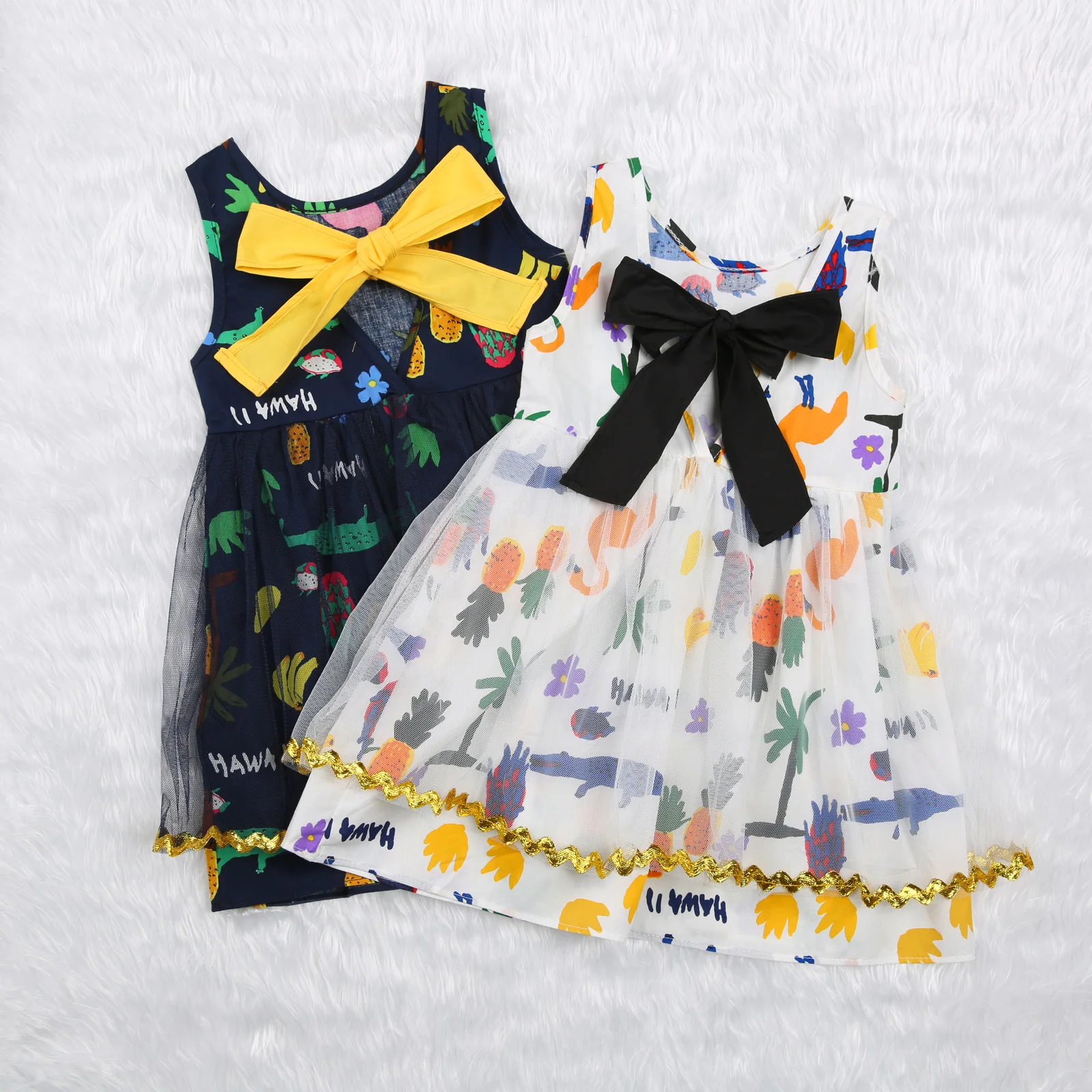 

1-6Y Lovely Infant Kids Girls Dress Pattern Print Sleeveless Lace Patchwork Knee Length Tutu Sundress