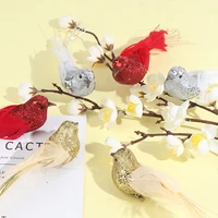 feathered glitter bird tree clip on diy home ornament party decorations