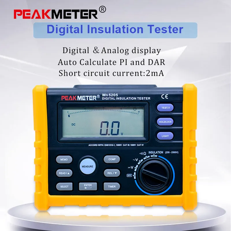 

Digital Insulation Resistance Meter Tester MS5205 Analogue and Digital Multimeter Megohm Meter 0.01-100G ohm 250V-2500V