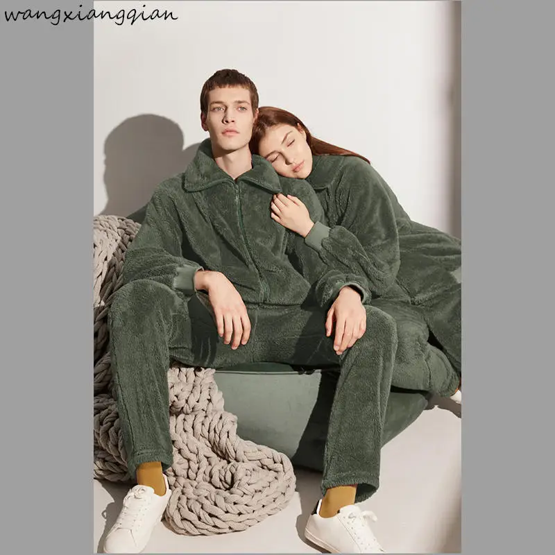 

Осенне-зимняя женская пижама, флисовая Пижама кораллового цвета, пушистая Пижама с отворотом, размера плюс, повседневная женская одежда для...