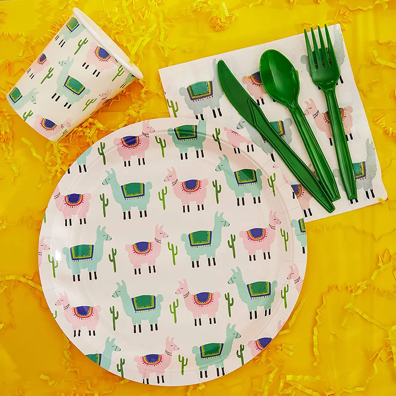 

Omilut Alpaca Party Disposable Plates/Cups/Napkins Baby Shower Alpaca Disposable Set Cactus Alpaca Party Decor Supplies