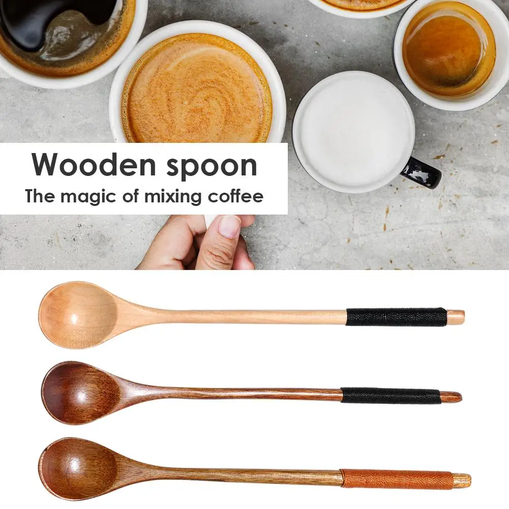 

Long Handle Spoon Wood Rice Soup Dessert Coffee Tea Mixing Kitchen Tools