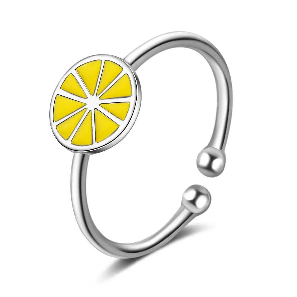 

100% 925 Sterling Silver Trendy Lemon Fruit Ladies Finger Rings Promotion Jewelry Women Open Party Ring Never Fade Christmas