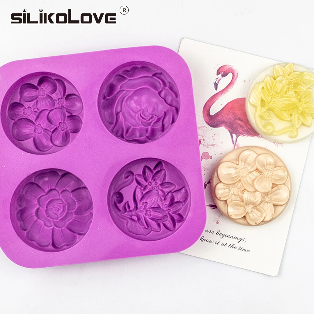 SILIKOLOVE 4 круглых формы 3d для мыла цветок силиконовая форма ручной работы свечей из