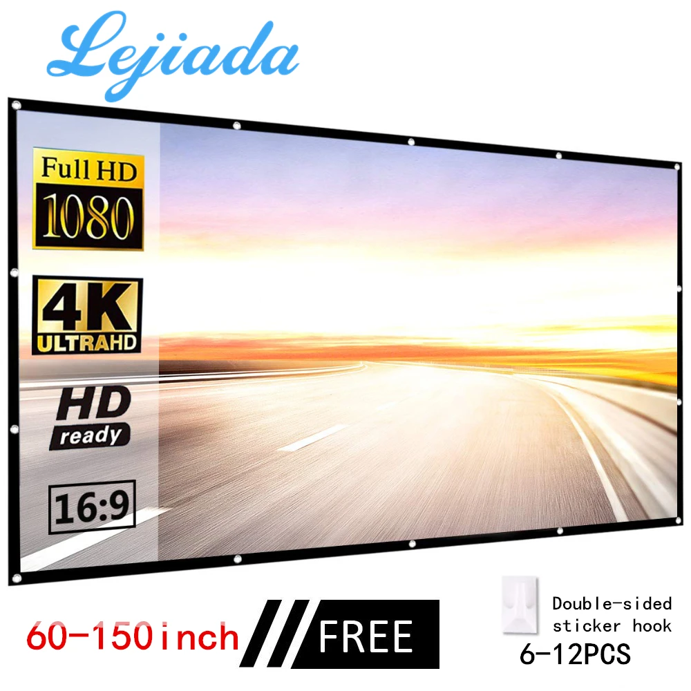 

LEJIADA 16:9 30 60 72 84 92 100 120 150 Inch Simple Folding Proyector Portable Home Outdoor KTV Office 3d HD Projection Screen