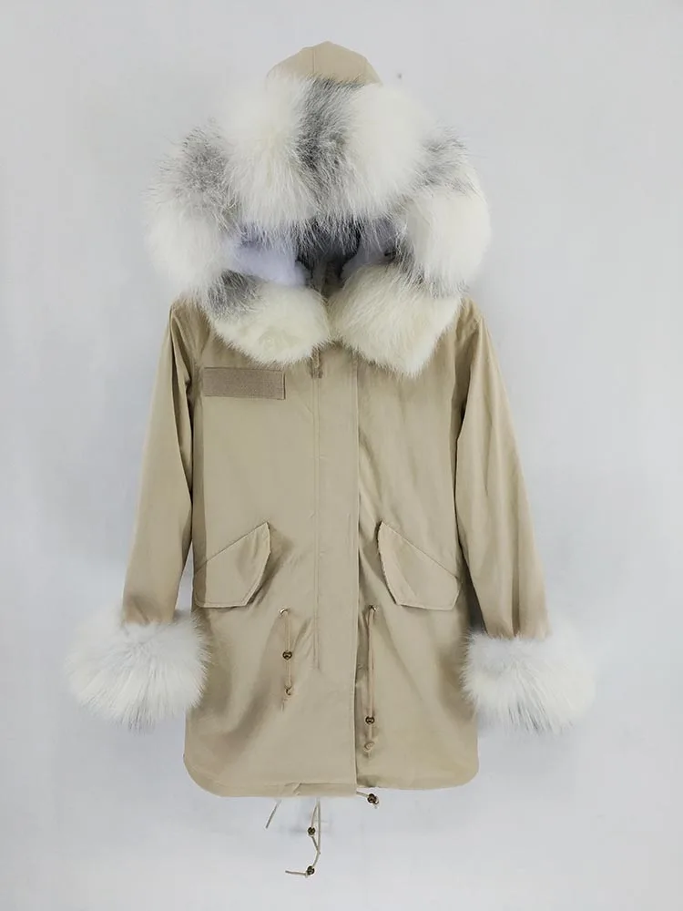 4 add cuffs Новая Длинная зимняя куртка женская верхняя одежда толстые парки натуральный Лисий Мех меховой воротник пальто с подкладкой с капюшоном камуфляж Pelliccia - Цвет: 4 add cuffs